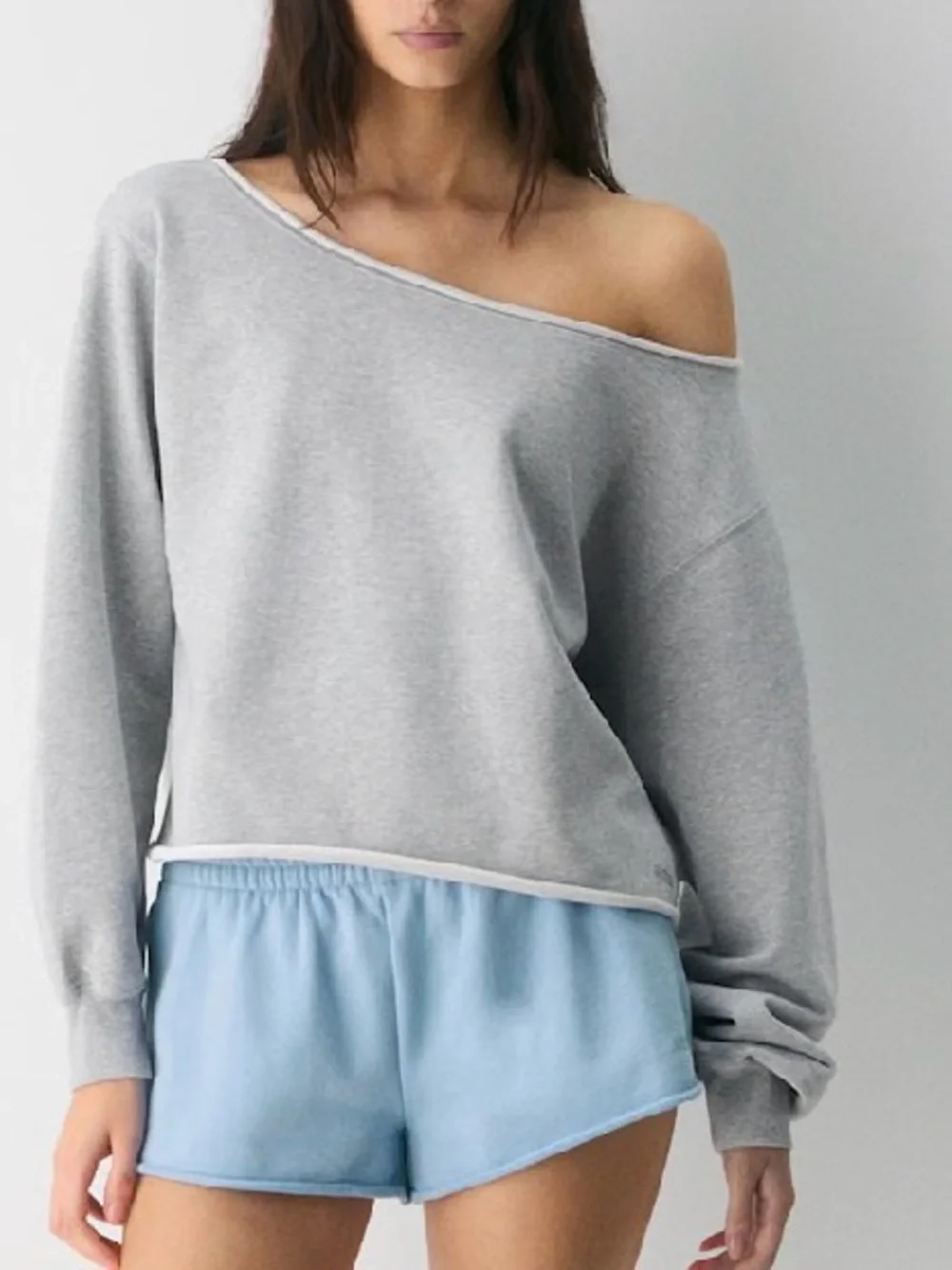 ARITZIA Perfect Off Shoulder Sweatfleece S NWT grey Heather Sweatshirt OTR0048 - Picture 1 of 6
